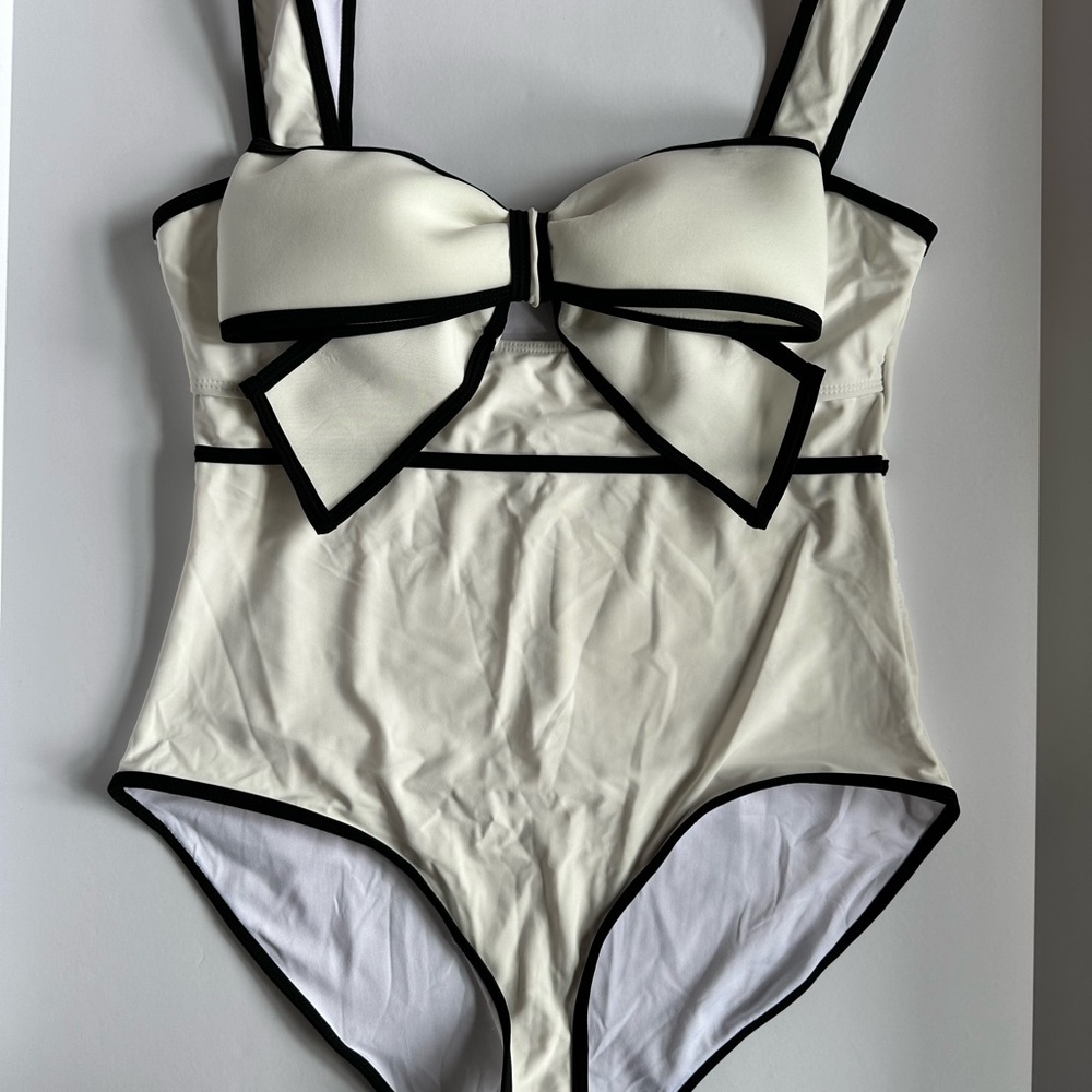 Elegant White One-Piece Swimsuit with Black Trim-XXL -NWOT